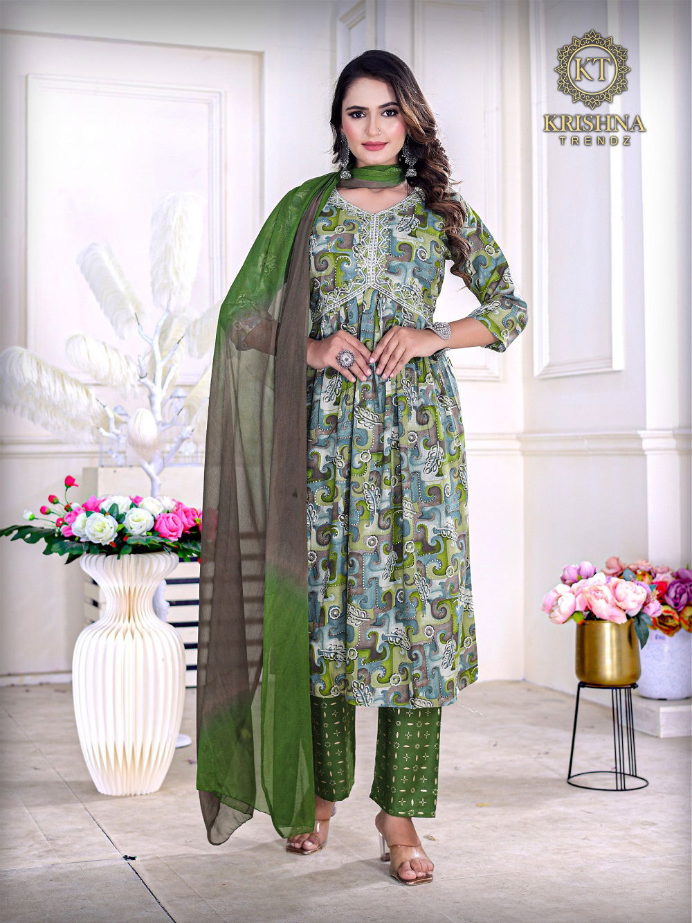 Palak Vol 1 By Krishna Alia Cut Printed Kurti With Bottom Dupatta Wholesale Shop In Surat
